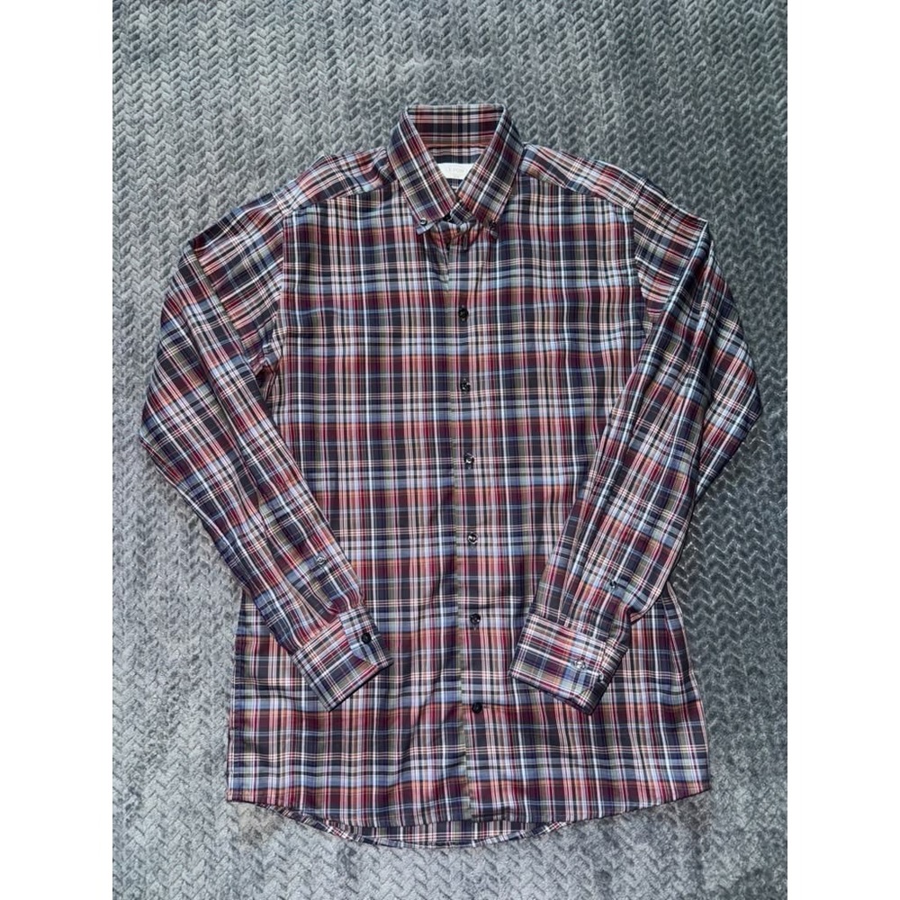Eton Mens Slim Fit Button Up Long Sleeve Plaid‎ Shirt Size M
